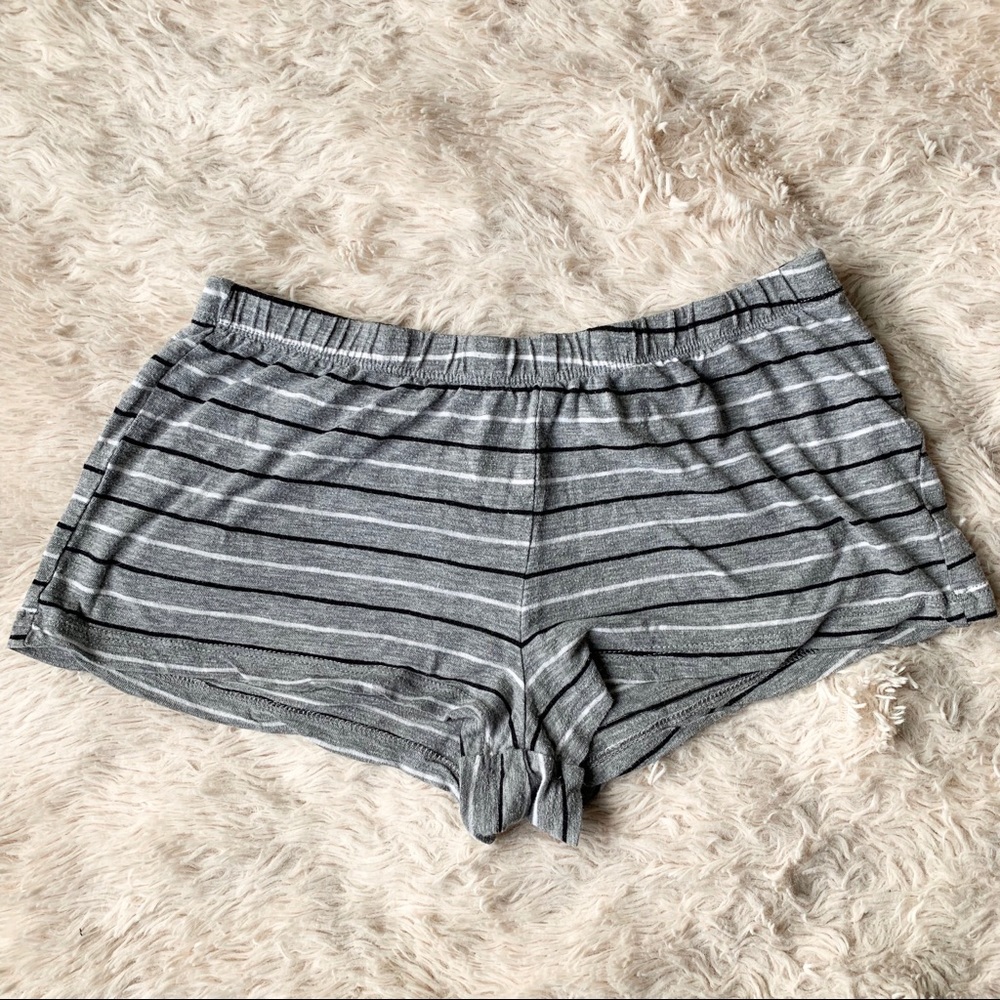 gray with black & white stripes pajama shorts